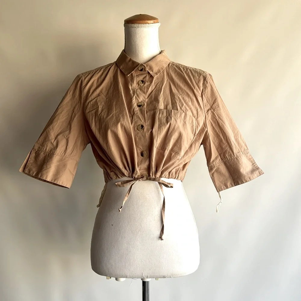 NWT Free People Cropped Short Sleeve Utility Shirt - sz M